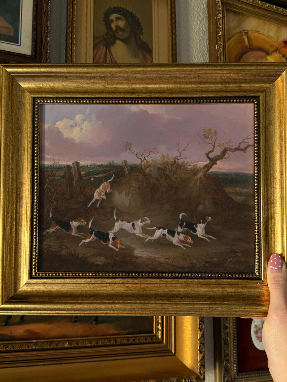 Vintage Style Beagles Landscape Print Framed Size 8x10